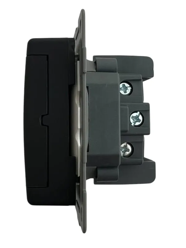 Розетка 1-я с крышкой с/з с шторками чёрная U2B-012 SoftTouch "Uno" AWSproducts