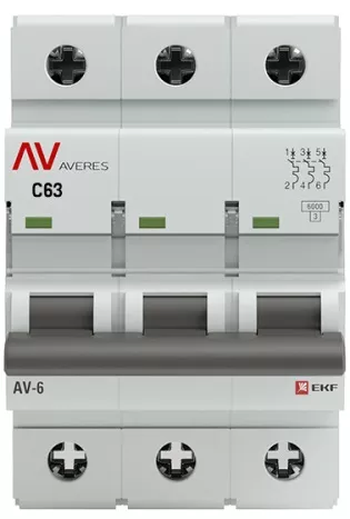 Автоматический выключатель AV-6 3P 63A (C) 6kA EKF AVERES