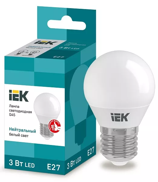 Лампа LED шар LED-G45 eco 3Вт 230В 4000К E27, 270Lm IEK