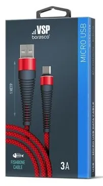 Дата-кабель Fishbone USB-micro USB; 3А;1м; красный  Borasco
