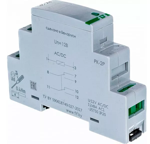 Реле PK-2P-12V F&F (12 AC/DC; I=2x8A)