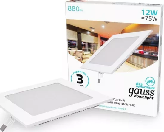 Светильник квадратный LED GAUSS 12W 220V 880Lm 4100K