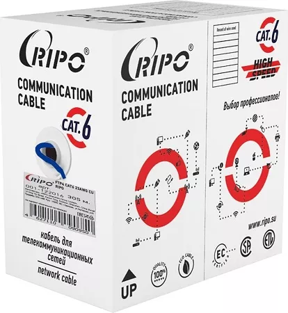 Кабель RIPO UTP4 CAT6 23AWG 305м Cu (медь) синий