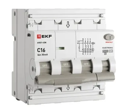 АВДТ-63N C16/3+N 30мА, тип АC, 6кА PROXIMA EKF