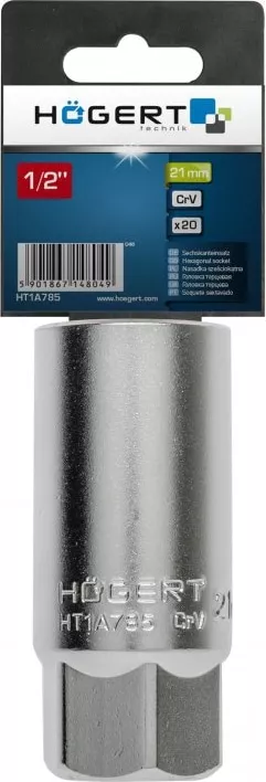 Головка свечная шестигранная 1/2", 21 мм, CrV50BV30 HOEGERT