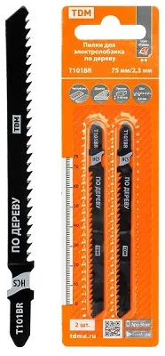 Пилки для электролобзика по дереву, HCS, 75х2,5 мм, чистый рез, T101BR, "Рубин", TDM