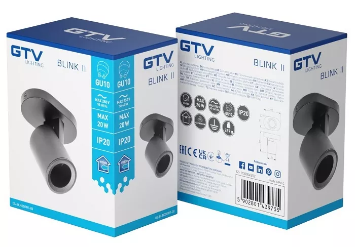Спот BLINK II под лампу GU10 IP20 черный, мах 20Вт GTV