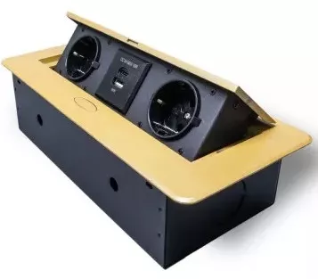 Выдвижная гор. розетка 2 Euro 16A USB type A+C 18W Золото RocketSocket