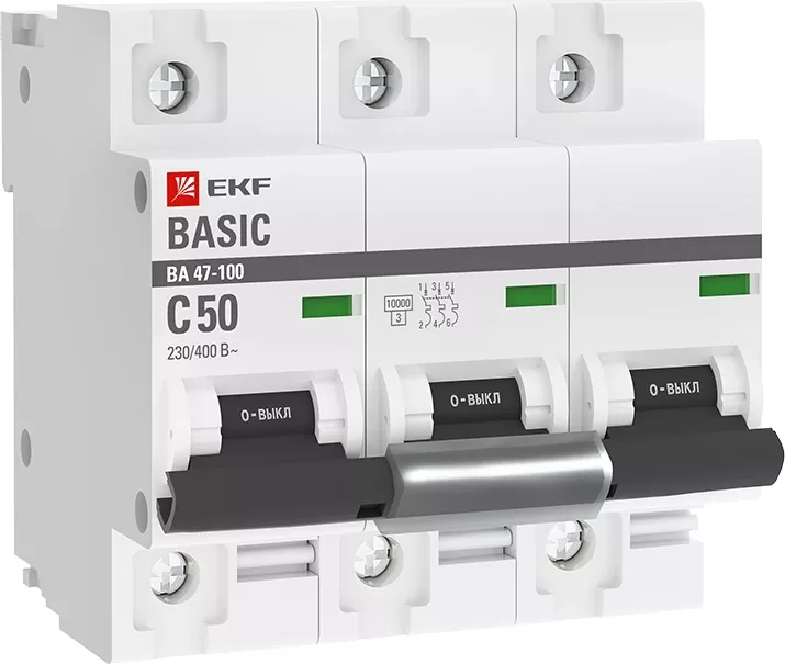 Автоматический выключатель ВА 47-100 3P 50A (C) 10кА 400В Basic
