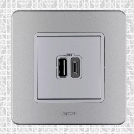 Розетка USB (2-я тип С+А, 3А) Алюминий INSPIRIA LEGRAND