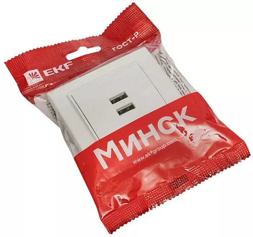 Розетка USB (2-я тип А, 2,1А) Белый Минск EKF