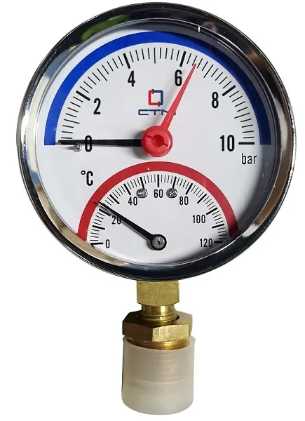 Термо-манометр радиального подключения 1/4", измерение до 10 бар; до +120°С СТМ CTM14R10