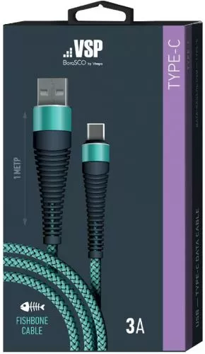 Дата-кабель Fishbone USB-Type-C; 3А;1м; тиффани  Borasco
