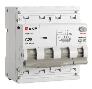 АВДТ-63N C25/3+N 30мА, тип АC, 6кА PROXIMA EKF