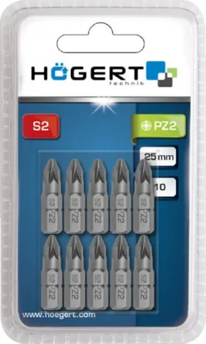 Биты PZ2, 25 мм,  сталь S2, 10 шт. HOEGERT, ком