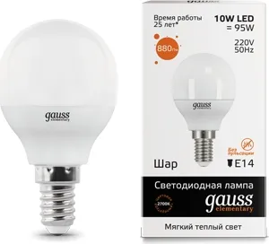 Лампа LED G45 E14 3000К 10Вт 880Лм Elementary Gauss