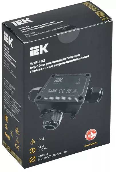Коробка распред. о/п 137х95х43 IP68 ЧЕРНАЯ 3 ввода WTP-402 IEK