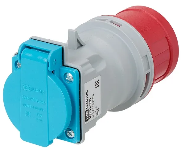 Адаптер 16A с 5п (3Р+PЕ+N ) 380В на (2Р+PЕ) 220В IP44 TDM