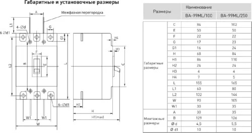 Автоматический выключатель ВА-99МL 100/80А 18кА 3p. Basic EKF