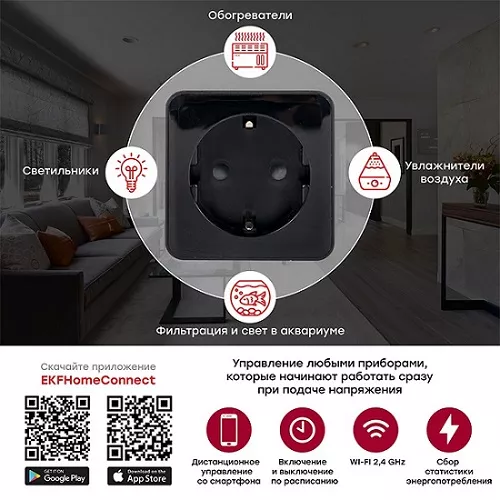 Умная розетка EKF Сonnect PRO Wi-Fi черная