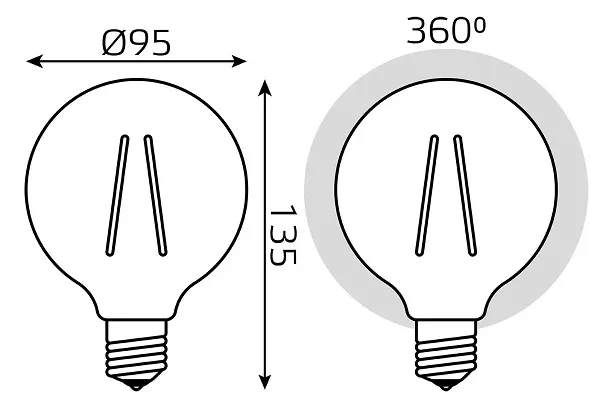 Лампа Gauss LED Filament G95 E27 8W Amber 740lm 2400К 1/20