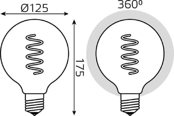 Лампа GAUSS LED Filament G120 Flexible E27 6W Golden 2400К 360Lm
