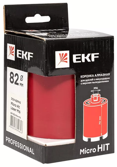 Коронка алмазная по бетону 82 мм М16 EKF микроудар, верх/пыл