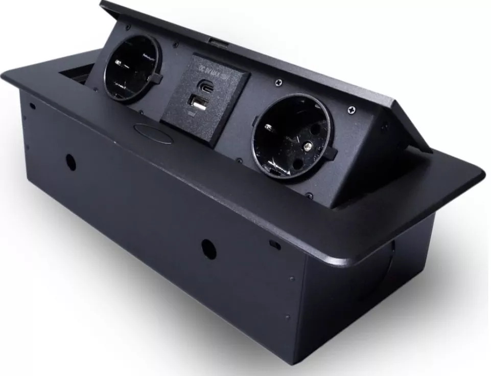 Розетка горизонтальная выдвижная 2 Euro 16A, USB type A+C с блоком 18W RocketSocket, проводка, цвет 