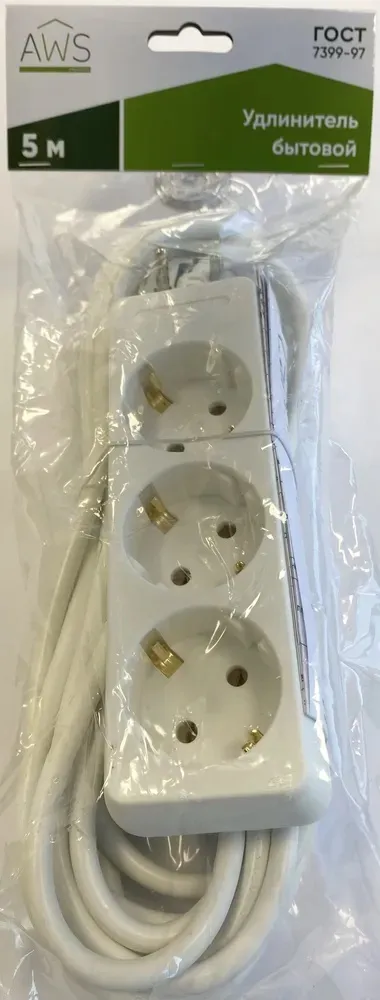 Удлинитель бытовой 3гн. 5м с/з ПВС 3x1mm2 AWS-G03-5 AWSPRODUCTS