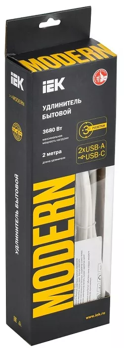 Удлинитель бытовой 3гн. 2м с/з с выкл. ПВС 3х1мм2 MODERN IEK