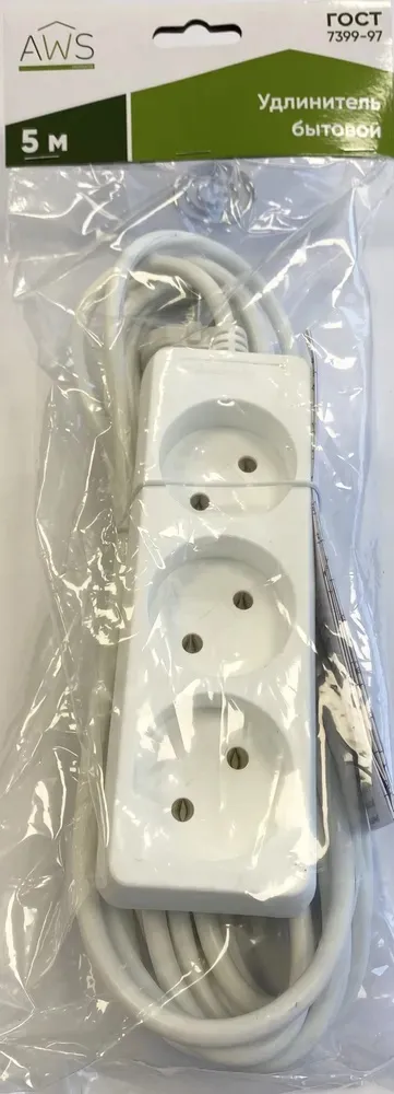 Удлинитель бытовой 3гн. 5м б/з ПВС 2x0,75mm2 AWS-H03-5 AWSPRODUCTS
