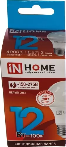 Лампа LED-A60-VC 12Вт 230В Е27 4000К 1080Лм IN HOME