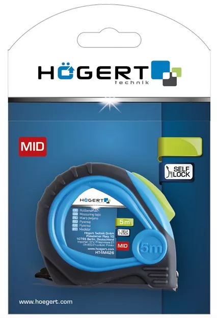 Рулетка 5 м, 25 мм , MID,  c магнитом, покрыта нейлоном, стопор ленты HOEGERT