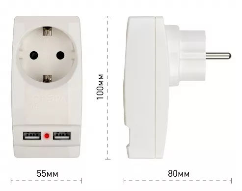 Разветвитель 1 гн. + 2xUSB с/з SP-1e-USB-W ЭРА