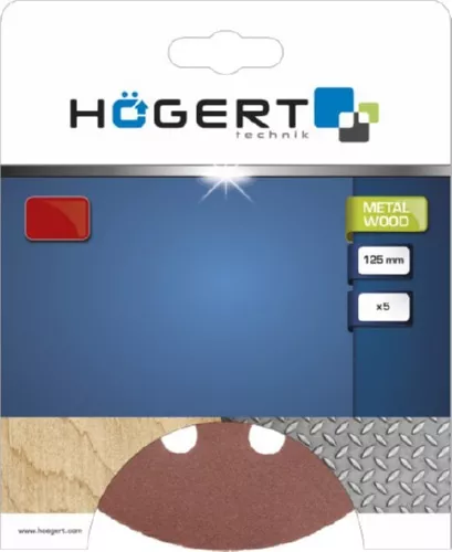 Диск абразивный шлифовальный с отверстиями 125мм G80, 5шт. HOEGERT