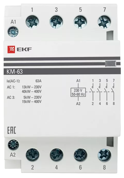 Контактор модульный КМ 63/40 (кат.230В AC, 4но, 63A PROxima) EKF