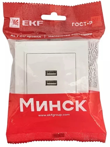 Розетка USB (2-я тип А, 2,1А) Белый Минск EKF