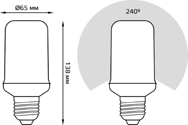 Лампа Gauss LED T65 Flame 5W E27 20-80lm 1500K