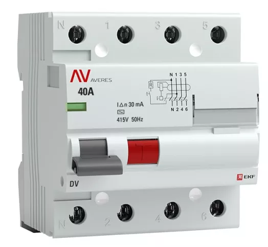 Устройство защитного отключения DV 4P 40А/ 30мА (AC) EKF AVERES