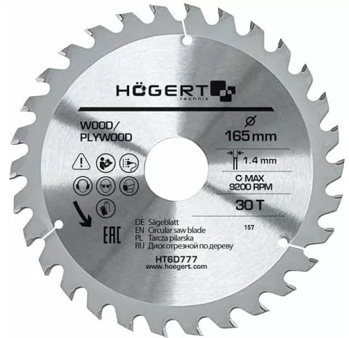 Диск пильный 165*30*30T Mn65 HOEGERT