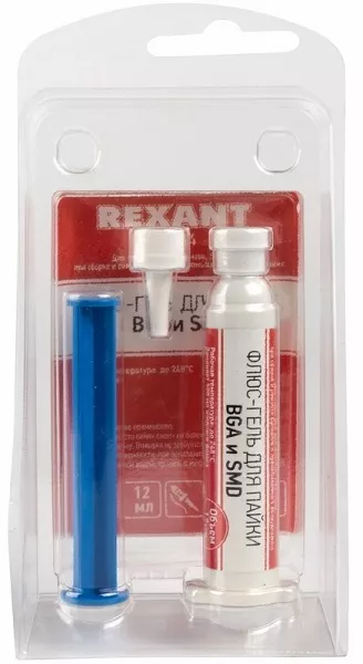 Флюс-гель для пайки REXANT, BGA и SMD, 12 мл, техно-шприц, блистер, 09-3684