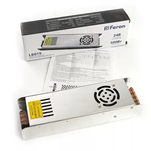 Трансформатор электронный для светодиодной ленты 500Вт, 24В (драйвер), LB019  Feron
