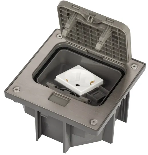 Люки ОФИС 18-6001-03 IP66 в бетон с розеткой защёлка серый ЭРА