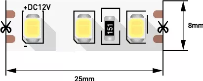 Лента LED 2835 6000K 9,6Вт/м 120LED/м 450Лм/м 12В 5м SWG
