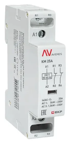 Контактор модульный КМ 25/02 (кат.230В AC, 2нз, 25A AVERES) EKF