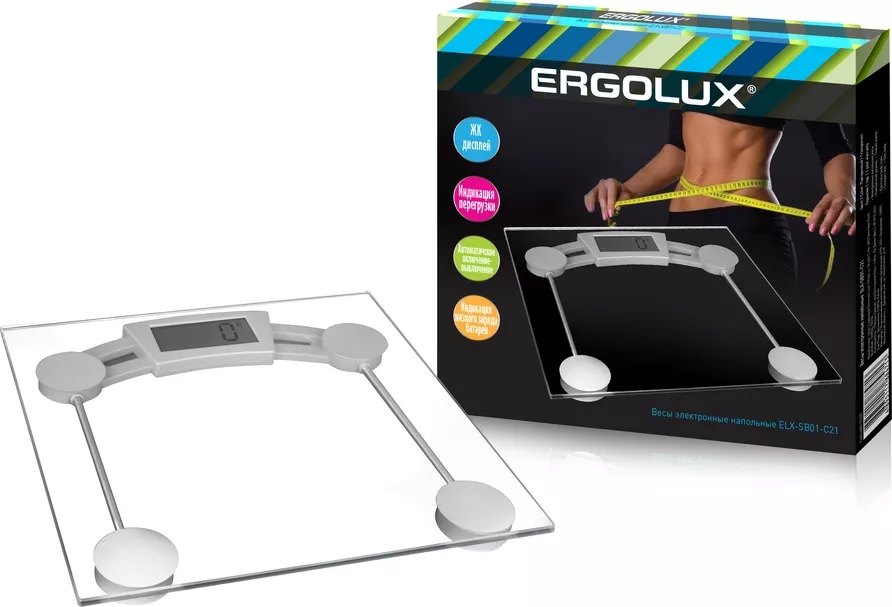 Весы напольные прозрачные (до 180 кг) ERGOLUX ELX-SB01-C21