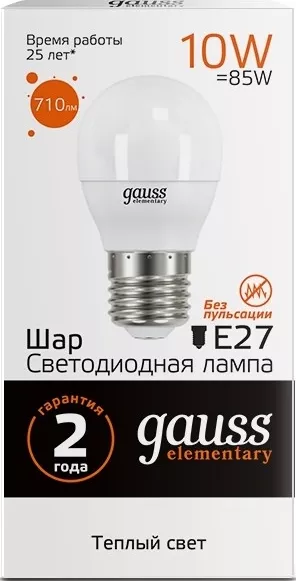 Лампа Gauss Elementary LED  Шар 12W 220V E27 3000K 880Lm