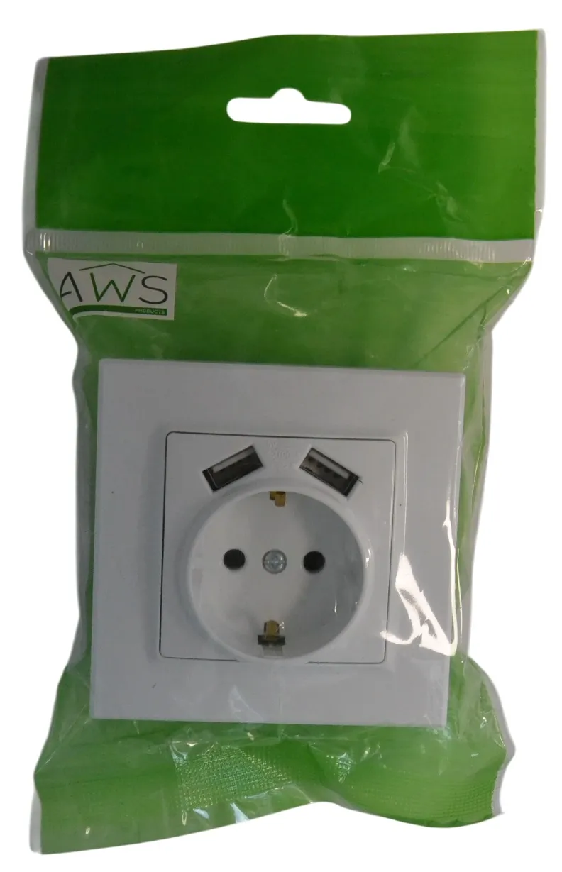 Розетка 1-я с/з с USB белая SD-P1017W AWSPRODUCTS