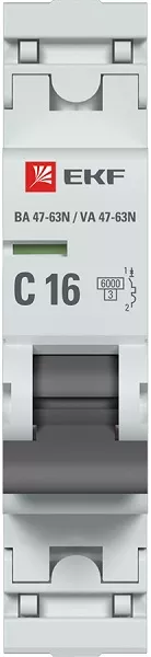 Автоматический выключатель 1P 16А (C) 6кА ВА 47-63N EKF PROxima