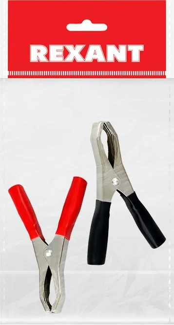 Зажим крокодил REXANT, длина 98 мм, ток 50A, 2 шт., пакет БОПП, уп